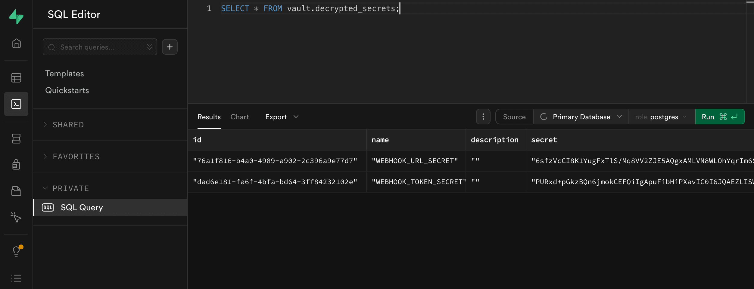 Vault secrets decrypted in Supabase SQL editor